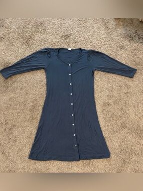 Kate Quinn Women’s 3/4 Sleeve Button Down Gray Henley Lounge Dress Size XS